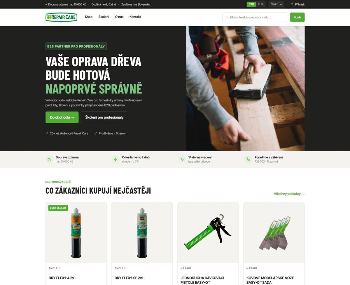 Repair Care — B2B-Onlineshop für Holzreparatur